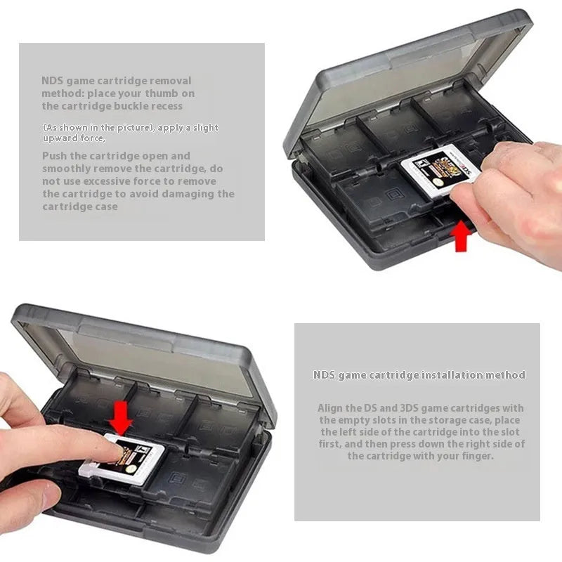 Black Nintendo DS and 3DS 28-in-1 game card storage box made of PP plastic