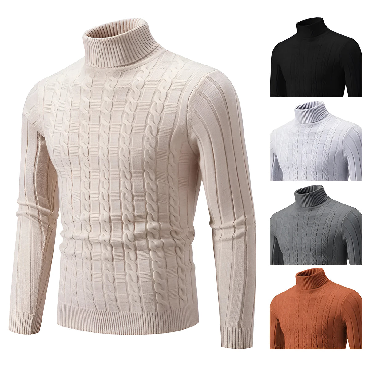 Men's slim fit twist turtleneck pullover in chenille fabric available in multiple colours and sizes