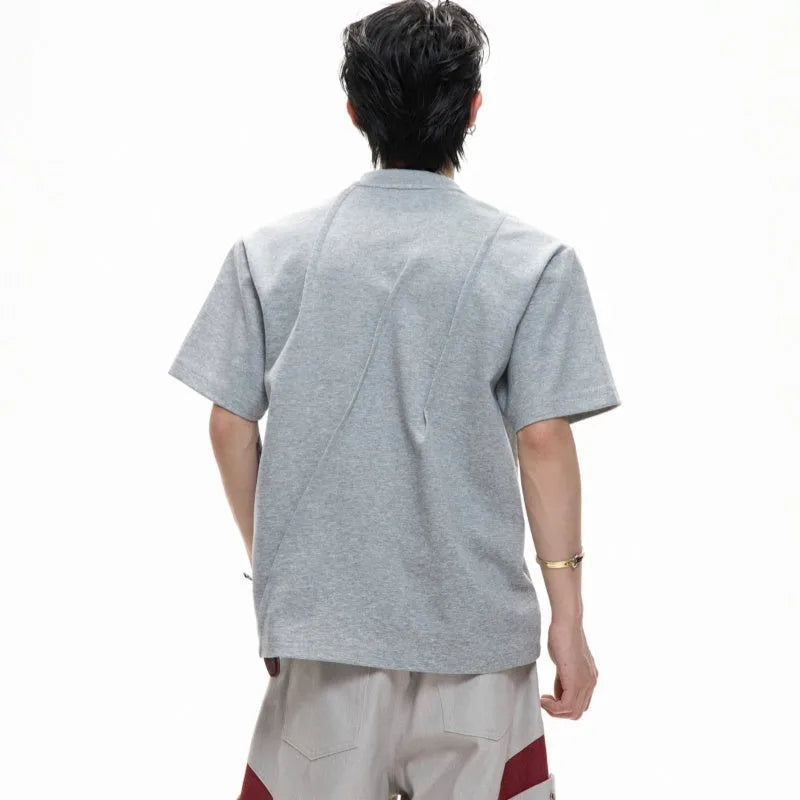 Men's cotton loose fit round neck t-shirt with pleated detailing in black, grey and white colours
