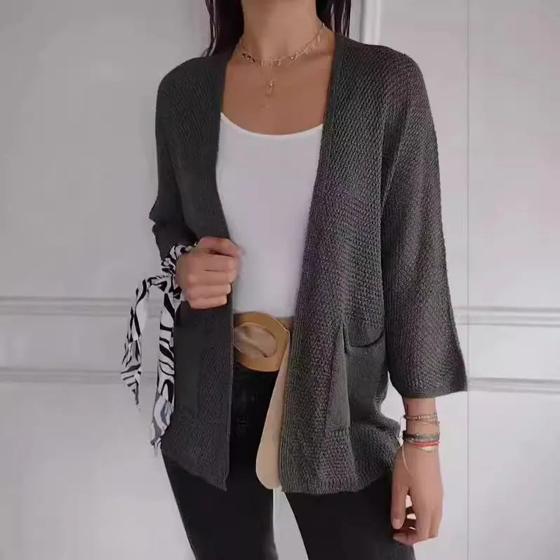 Women's waffle knit cardigan coat with nine-quarter sleeves in multiple colour options