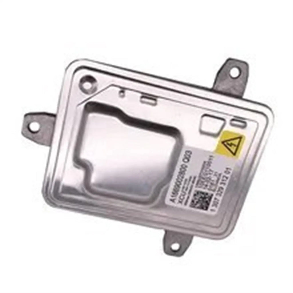 Metal automotive headlight ballast unit for HID systems, dimensions 14 by 11 by 4.5 cm.