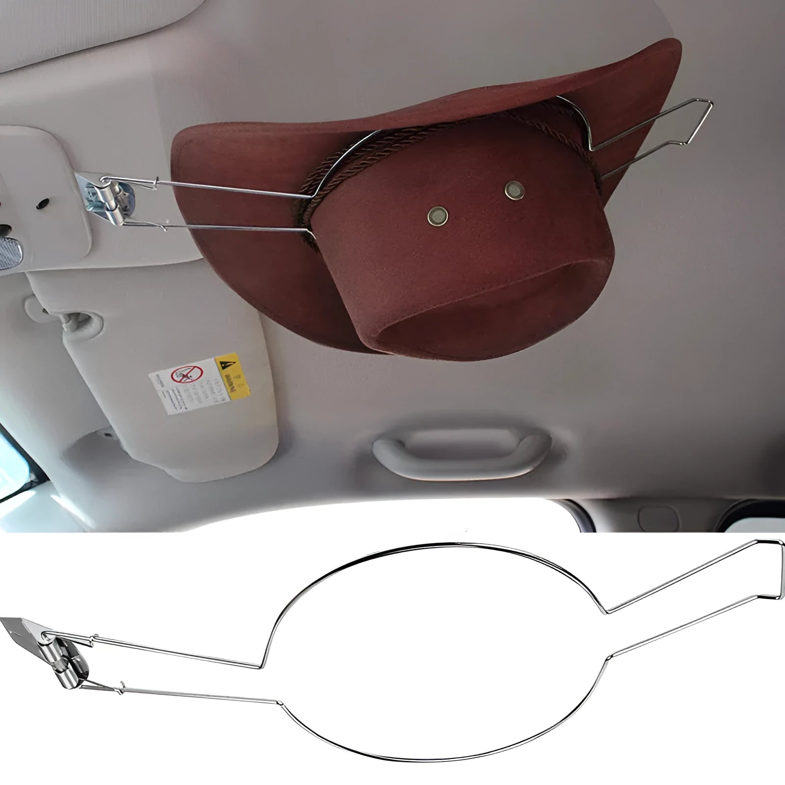 Brown chrome-plated iron car hat stand functioning as a dual coat and hat rack.