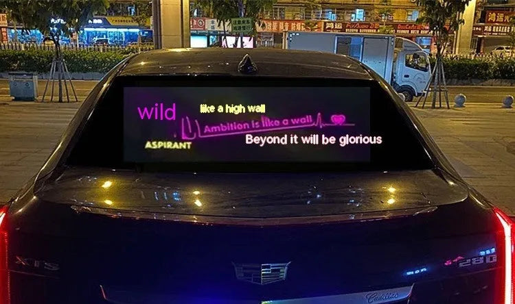 Voice control car rhythm light with 90 by 25cm electroluminescent panel showing music sync patterns