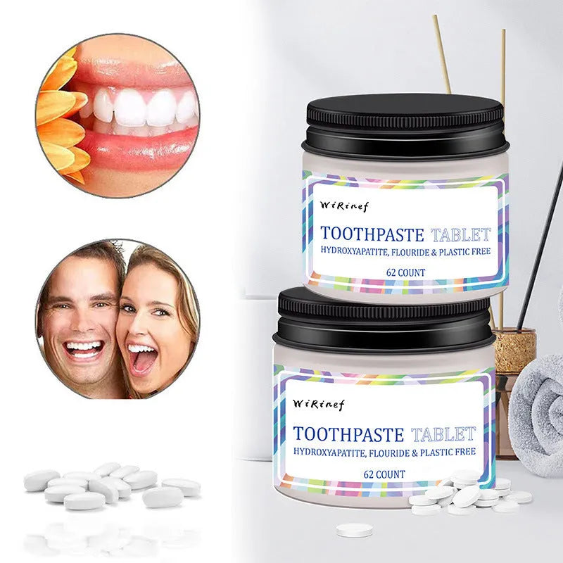 TP19 solid toothpaste tablets in portable 62-piece pack for cleaning without traditional tube