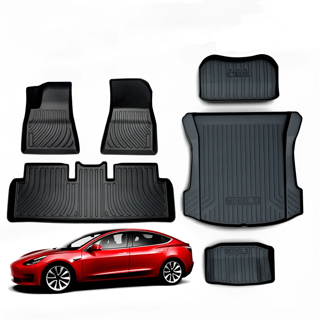 Rubber floor mats for Tesla Model 3, Y, X and S cars with TPE driver footrest