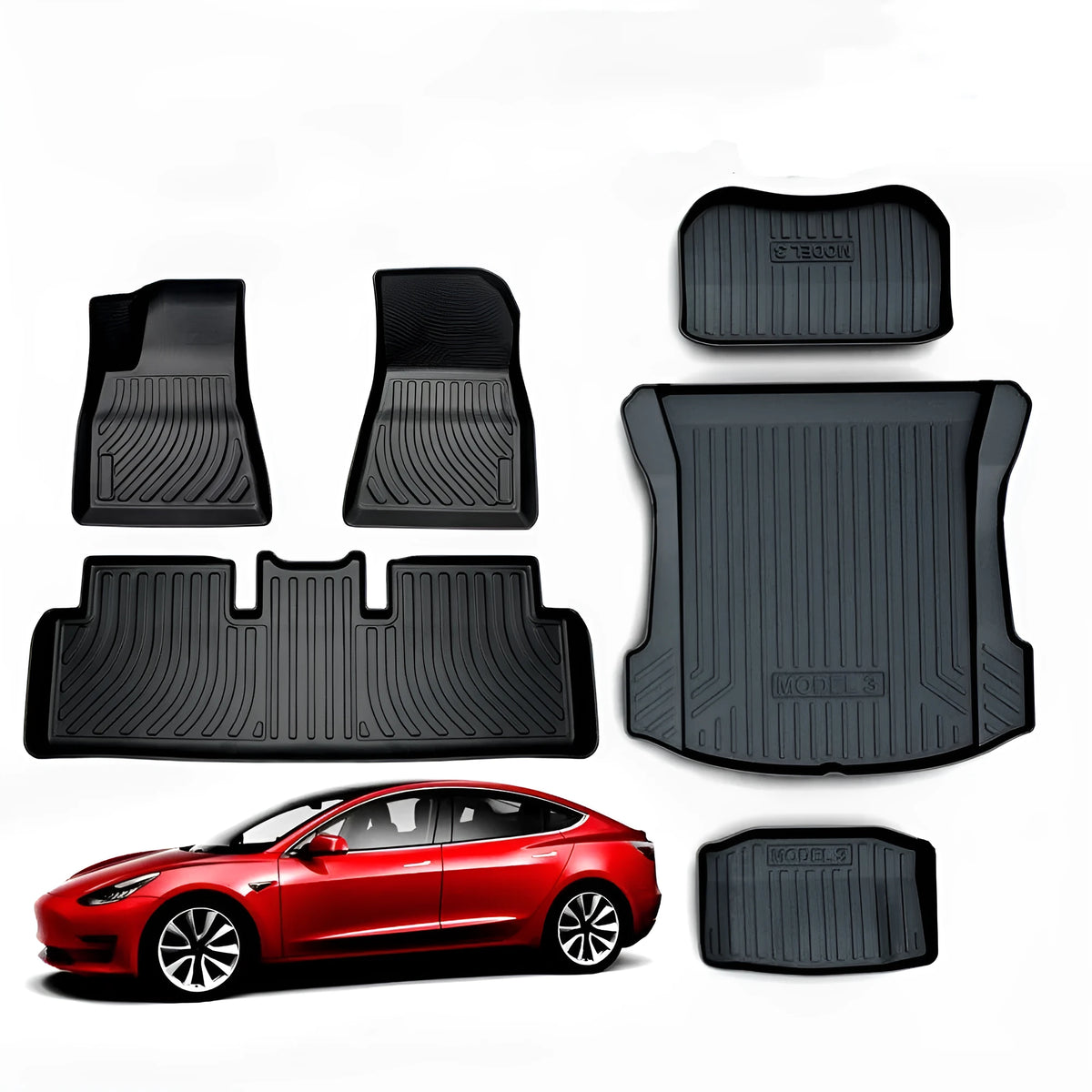 Rubber floor mats for Tesla Model 3, Y, X and S cars with TPE driver footrest