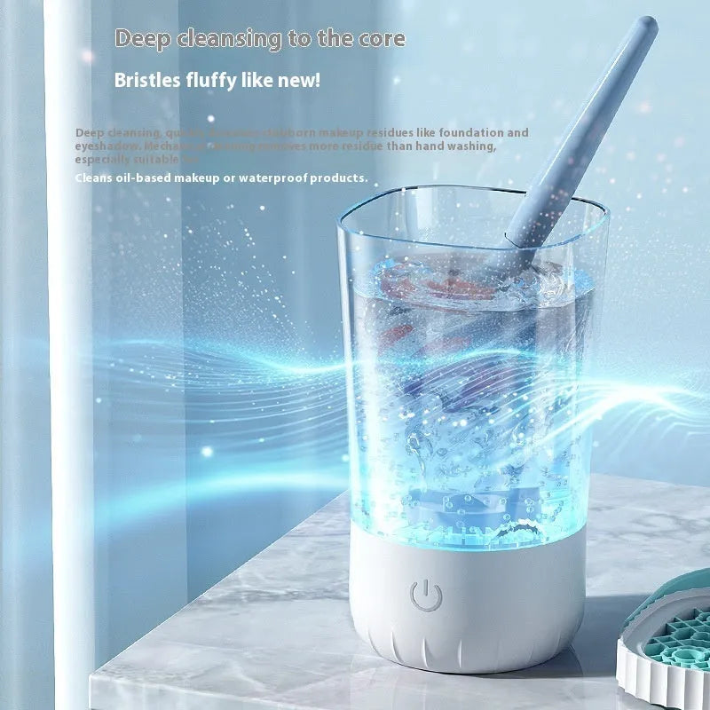 White rechargeable electric makeup brush cleaning device with USB cable