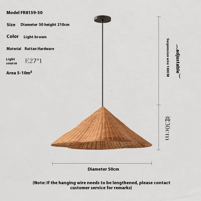 Natural rattan and rice paper ceiling pendant light in zen silent wind style.