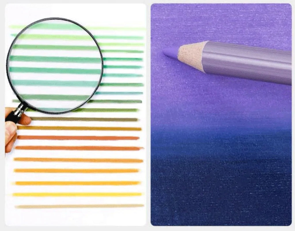 Boxed set of 72 or 126 soft-core coloured pencils with basswood barrels for drawing and sketching.