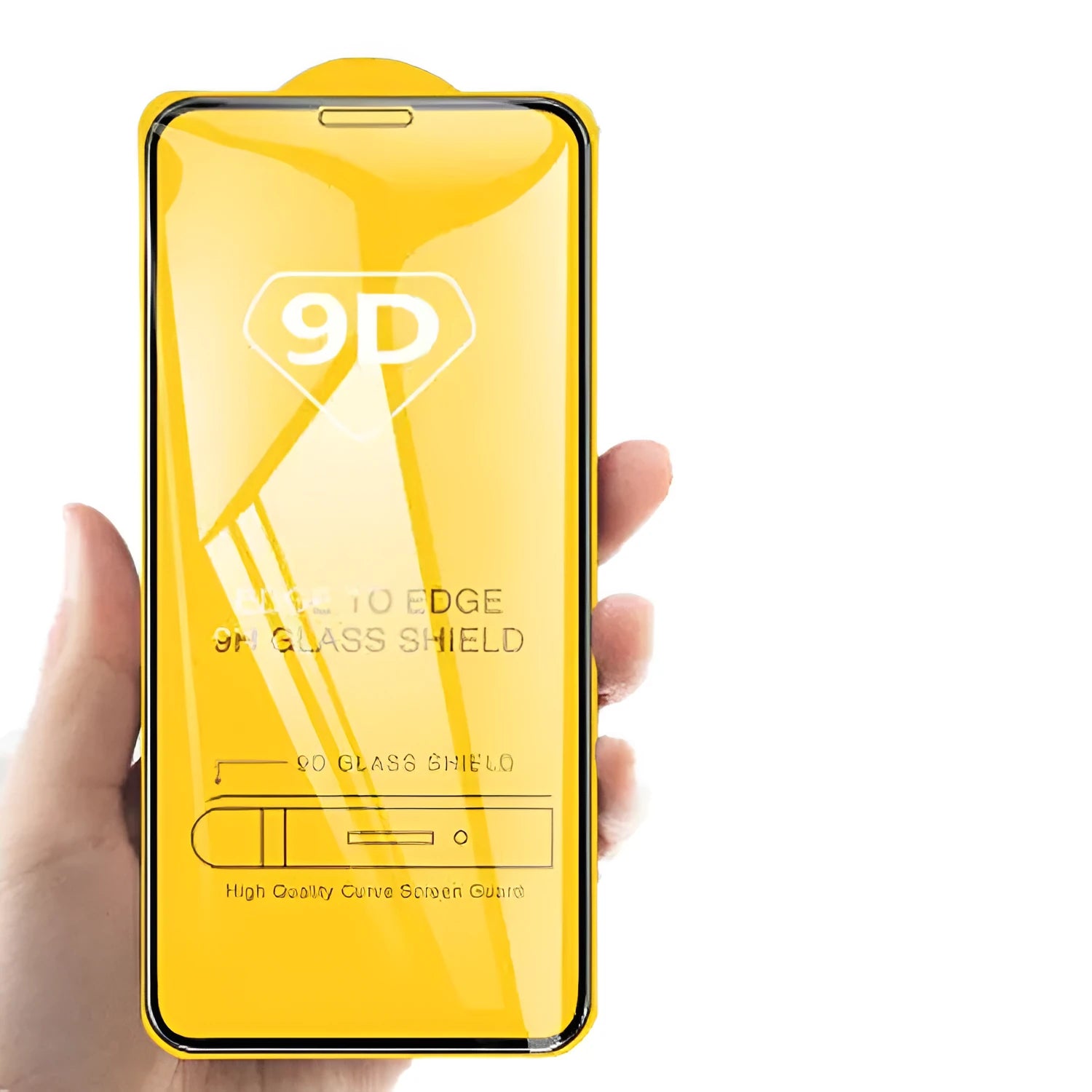 Black full screen glass tempered film for Xiaomi smartphones on a white background.