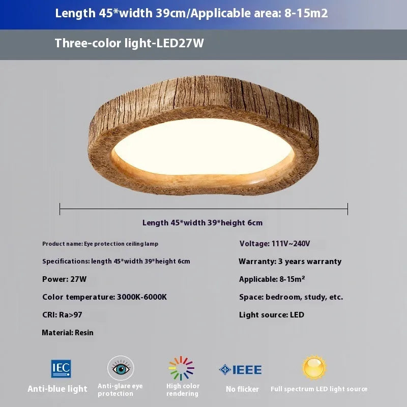Wood grain finish Chinese style ceiling lamp with integrated LED light source