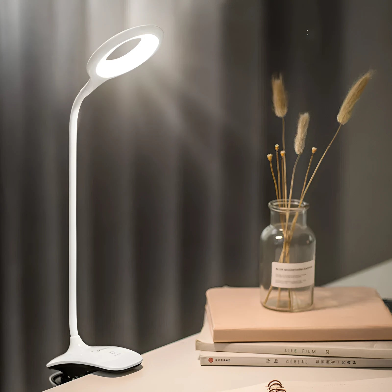 Green rechargeable touch-control USB table lamp with LED light on a wooden desk
