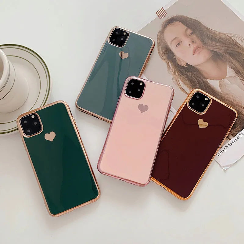 Luxury plating love TPU phone case in solid blue colour on an iPhone