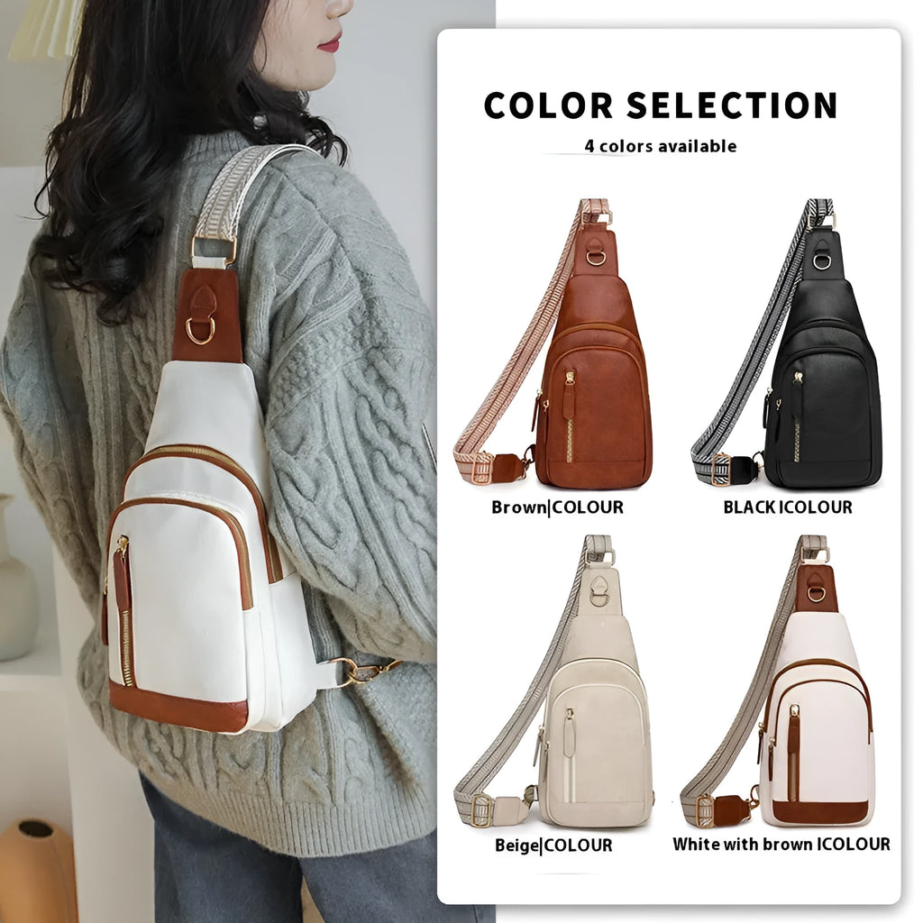 Small brown soft PU women's messenger crossbody bag with an open front pocket and decorative stitching.