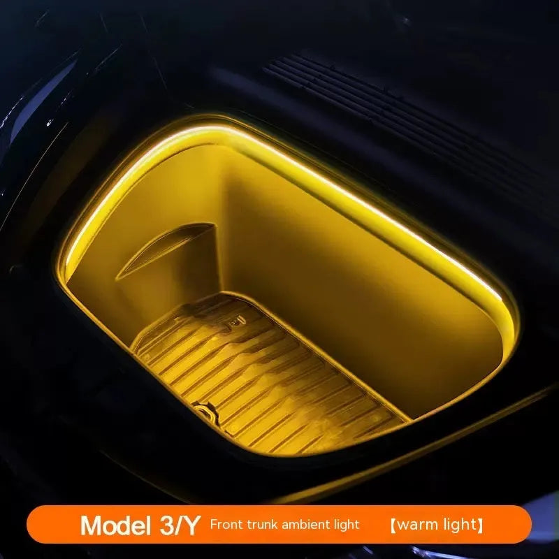 Tesla Model 3 and Model Y front backup box interior ambience LED light kit in soft silicone.