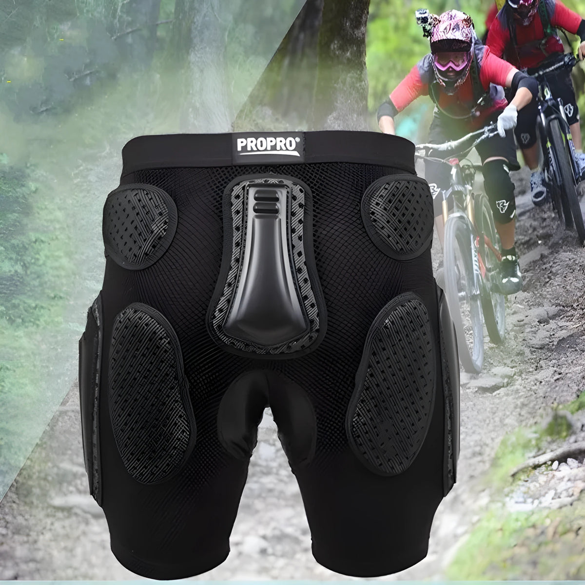 Black cycling hip protection pants with padded construction for sports safety
