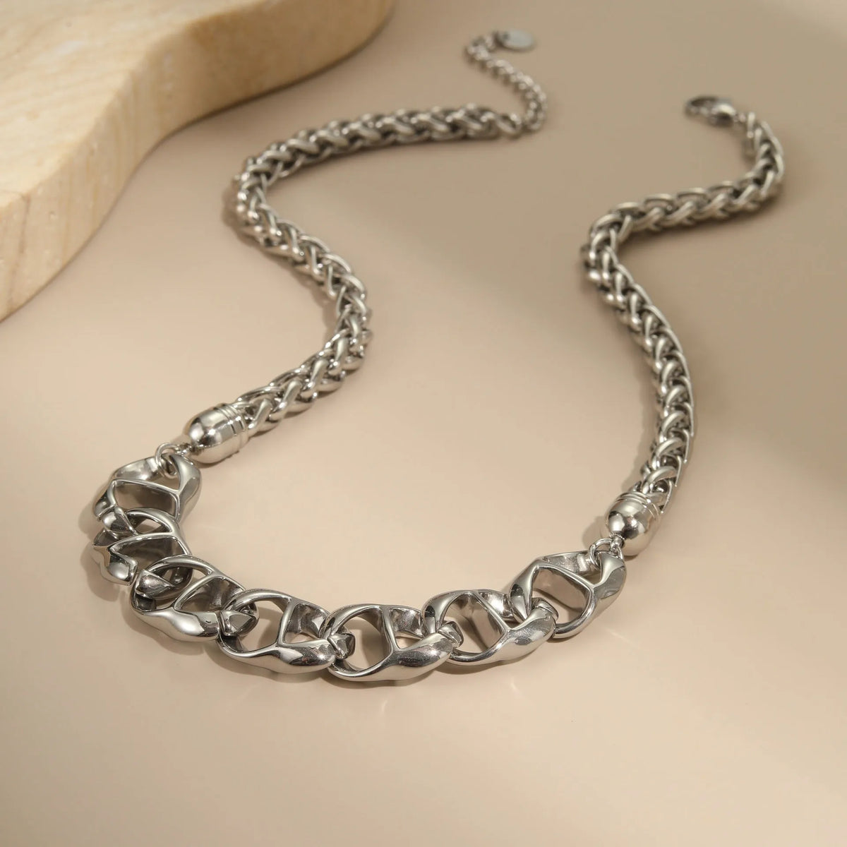 Gold plated stainless steel women's necklace with geometric pendant on regular chain