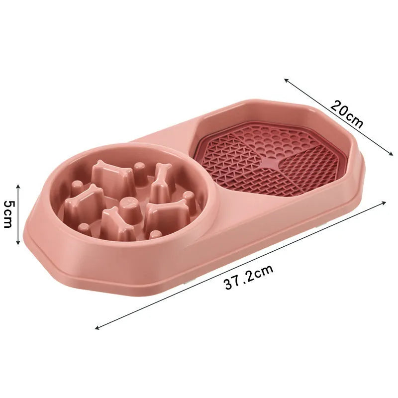 Slow feeder dog bowl with colourful maze pattern for anti-gulping and bloat prevention