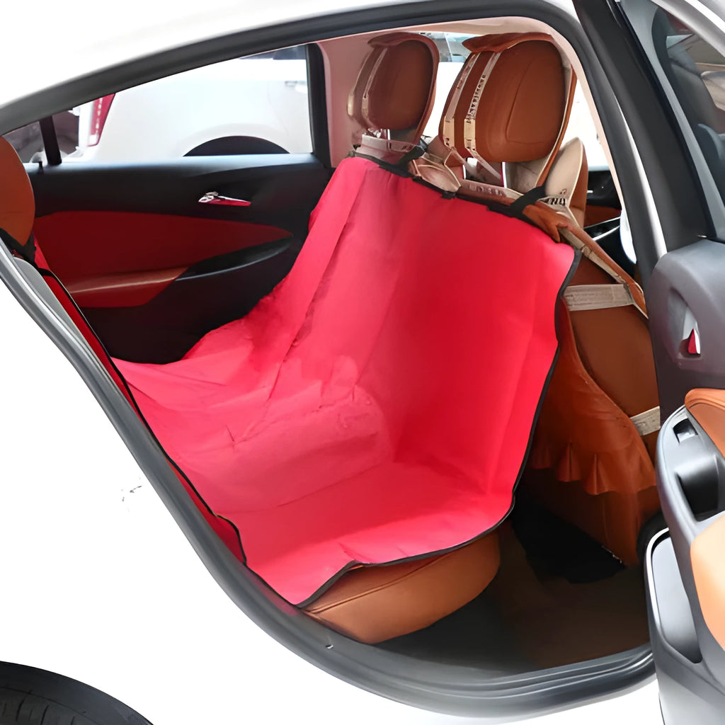 Square black waterproof car seat cushion for a dog on a vehicle seat.