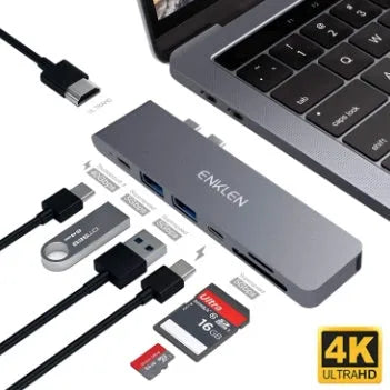 USB-C to SD card reader adapter with six ports including HDMI and USB 3.0
