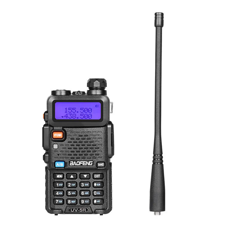 Handheld dual-band VHF UHF walkie talkie with LCD display and antenna