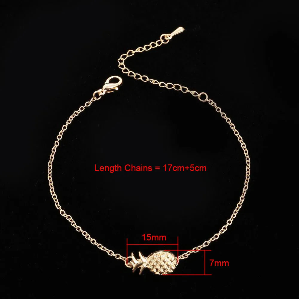 Women's alloy pineapple bracelet in gold or silver colour with simple fruit design