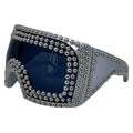 Men's punk style sunglasses with super large square frame and metal rivet details in gold colour