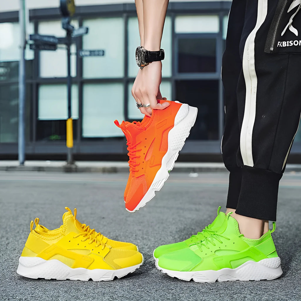 Men's green mesh casual shoes with cross straps and flat heel design