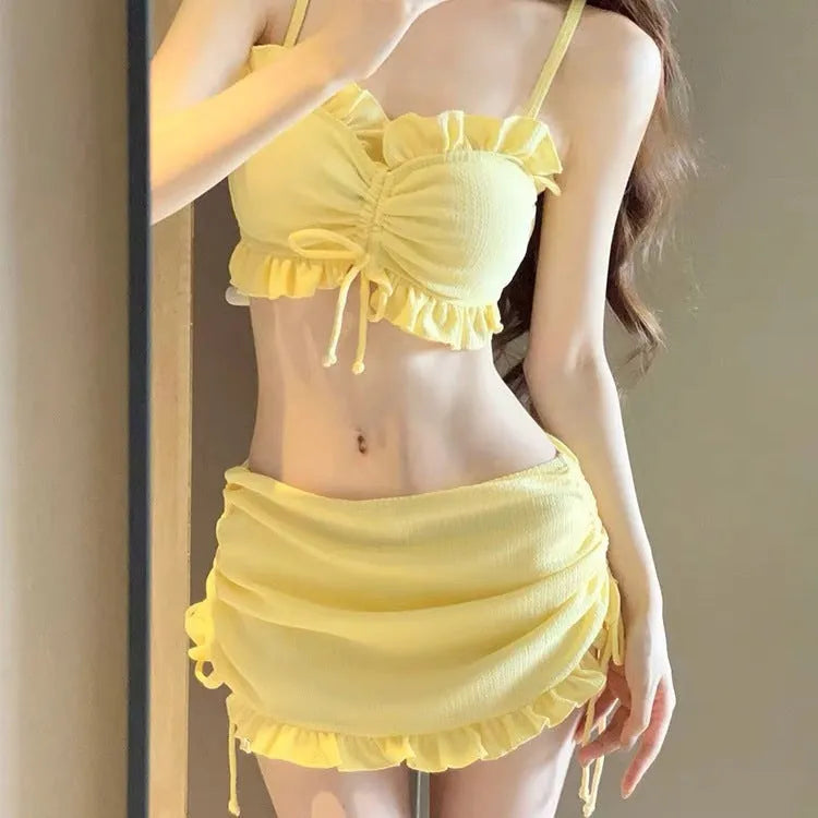 Women's solid colour milk silk bikini swimsuit top and bottom for swimming