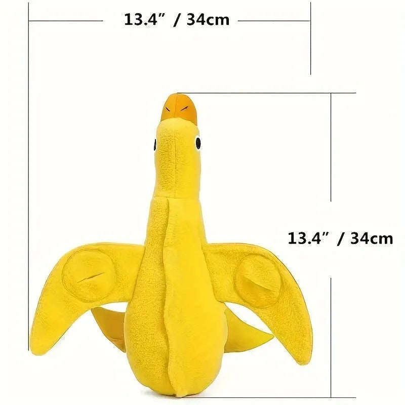 Yellow plush teddy dog toy with a duck squeaker and hidden treat pockets for training and chewing