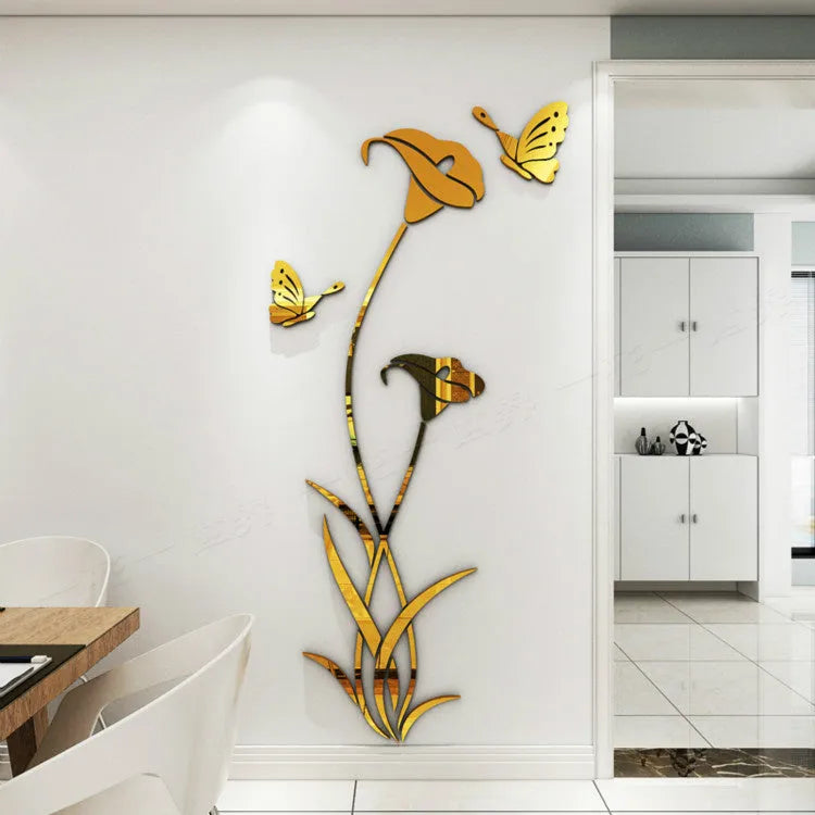 3D acrylic lily wall sticker showing dimensional floral design in pink colour