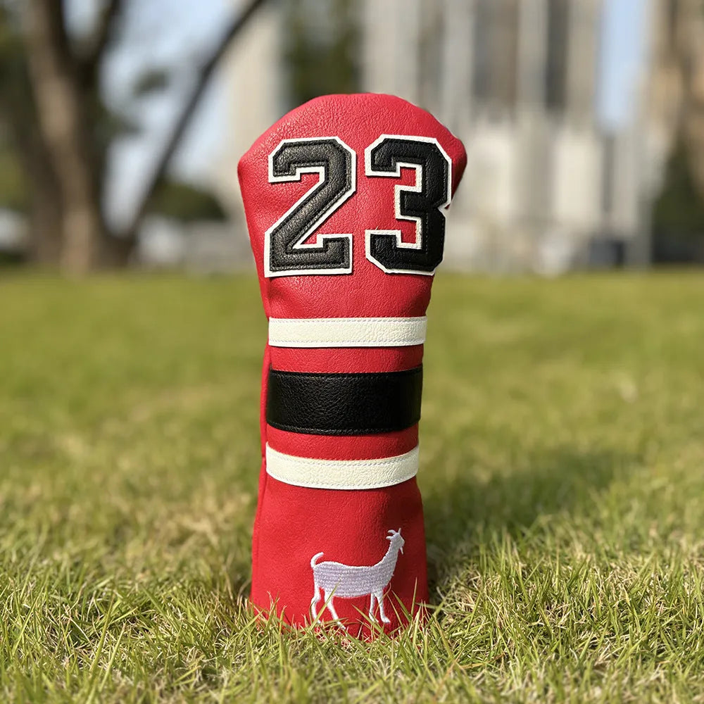 Set of four PU golf club sleeves in matching colour with different shapes for utility clubs, putters, and numbered irons
