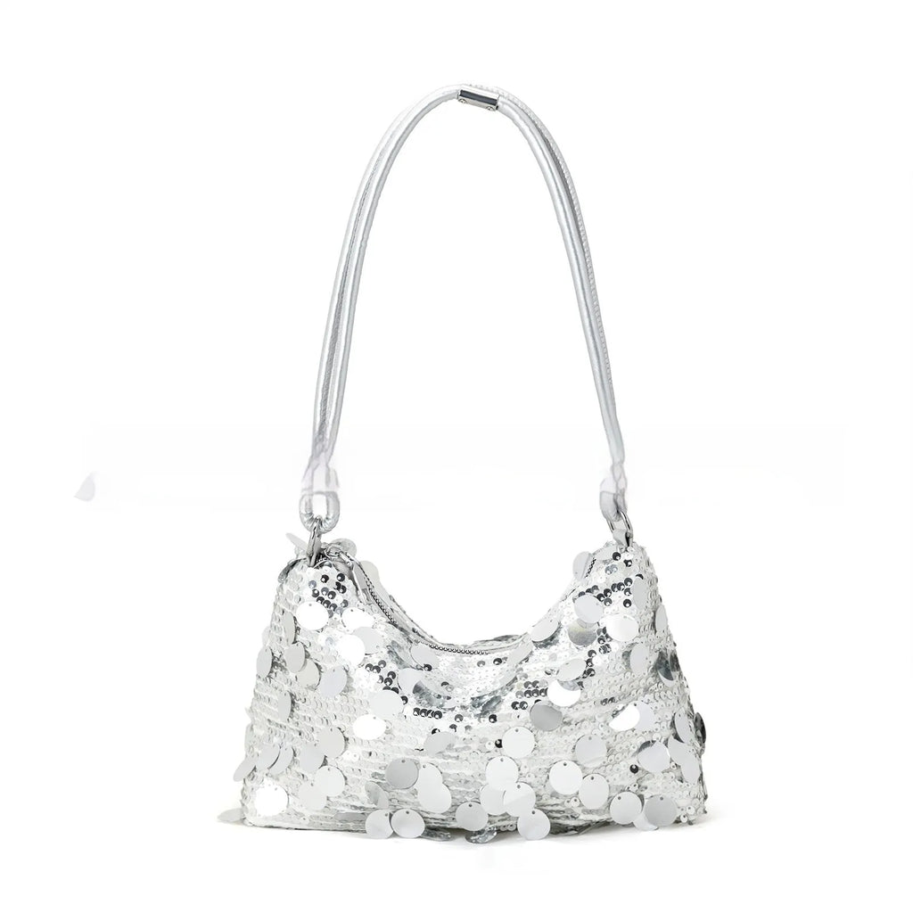 Polyester women's crossbody shoulder bag in urban simplicity style showing gold, silver, black colour options
