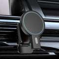 Black and white mobile magnetic wireless charger with dimensions 85.2x58.4x29.5mm