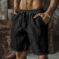 Men's cotton-linen blend beach shorts in straight-leg British style available in seven colours