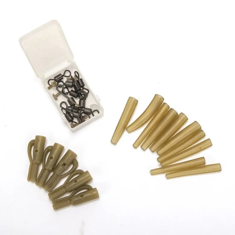 30 piece European carp fishing accessory set with anti-winding pipes, threaded hoses, rotation components, and screws