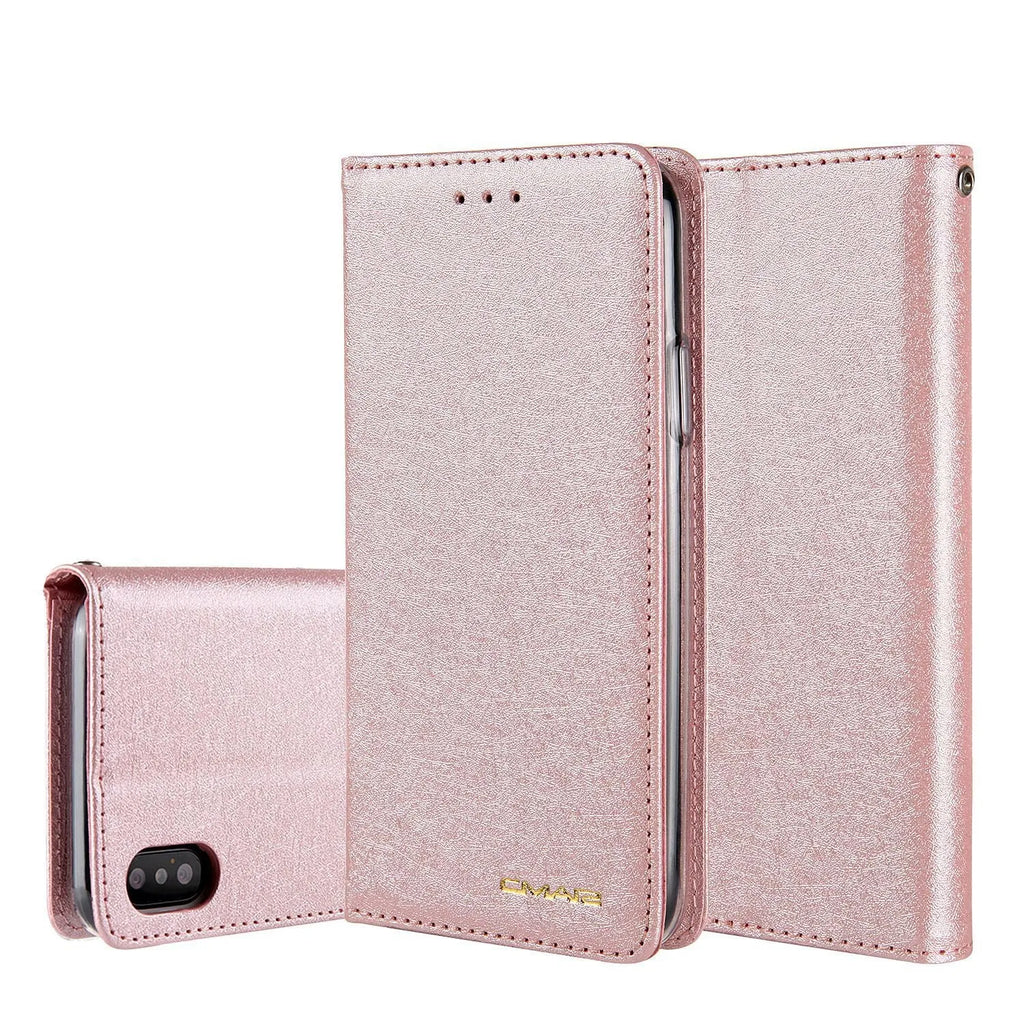 PU leather flip phone case for iPhone with card slots shown in multiple colours