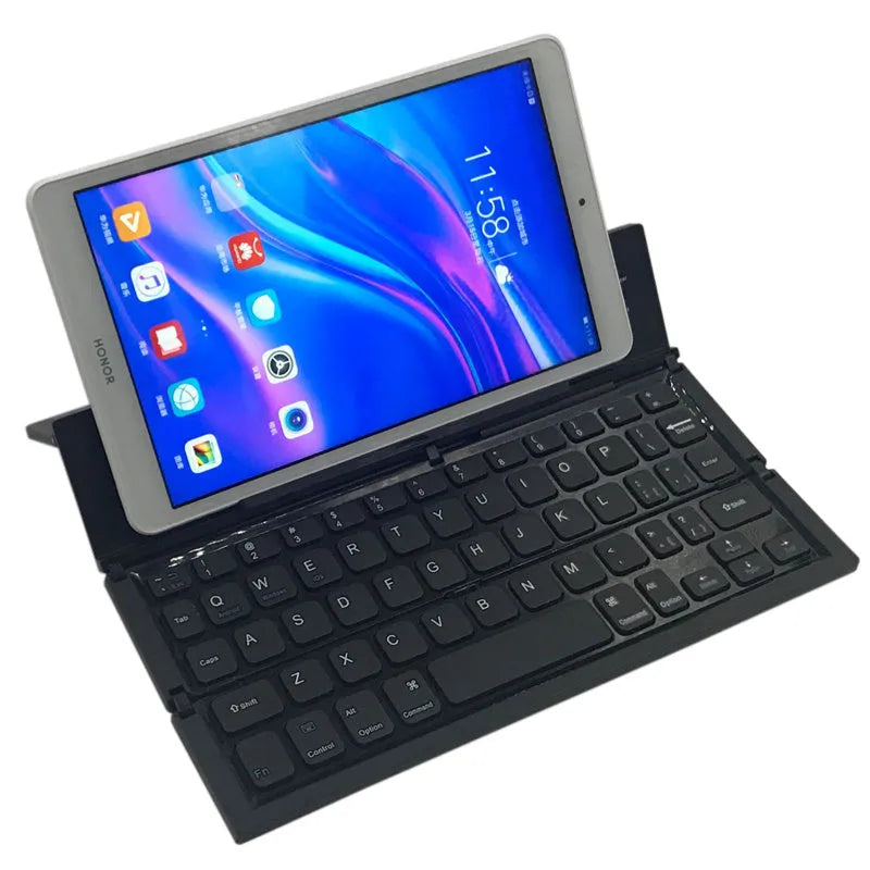 Mini folding ultra-thin wireless Bluetooth keyboard in black or white for tablets and smartphones