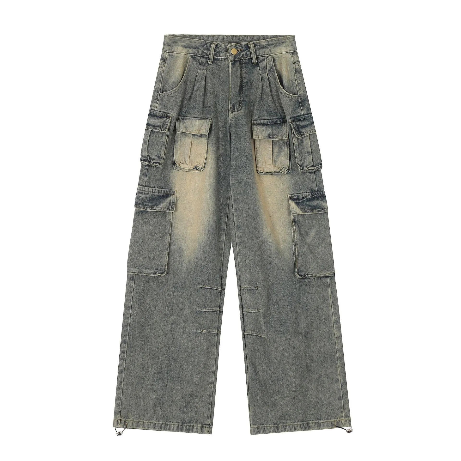 Loose fit multi-pocket distressed denim jeans in light blue colour with street hipster styling