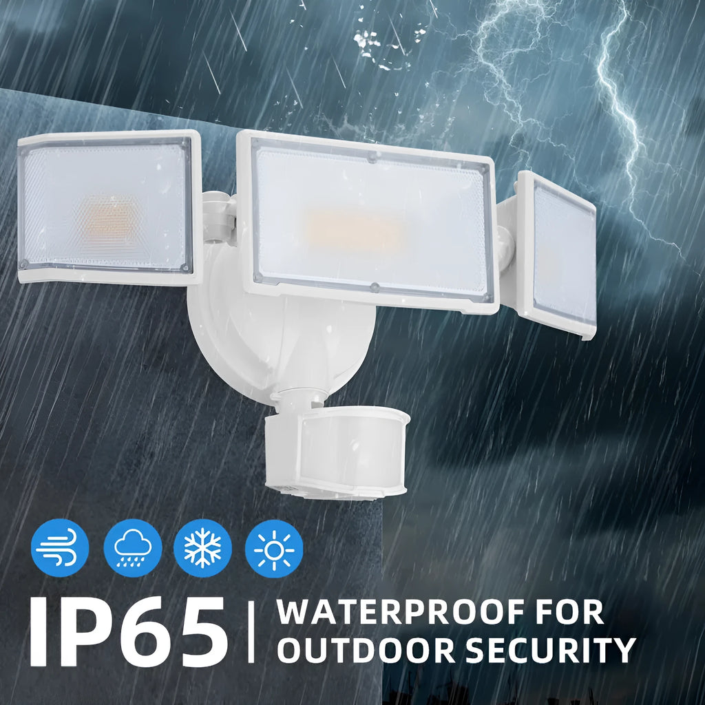 White LED security flood light with motion sensor for outdoor wall mounting