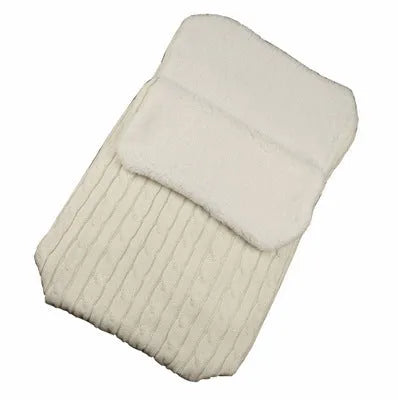 Envelope-style baby stroller sleeping bag in beige colour showing thick cotton wool filling and soft lining.