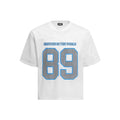 Men's loose-fitting casual t-shirt with alphanumeric print design in black or white colour