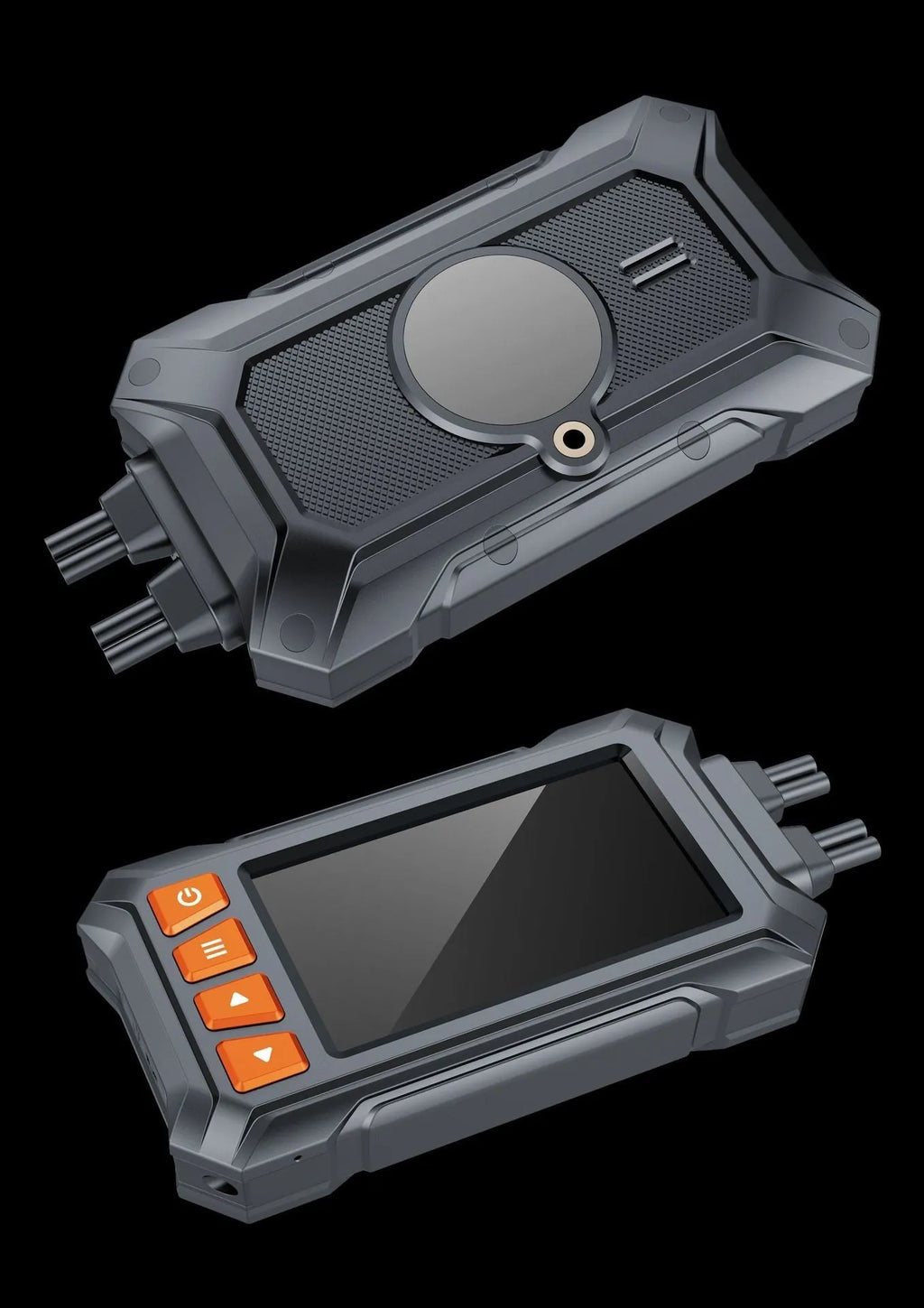Motorcycle dual lens tachograph recorder with 3 inch screen, GPS module, and waterproof housing.