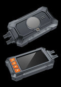Motorcycle dual lens tachograph recorder with 3 inch screen, GPS module, and waterproof housing.