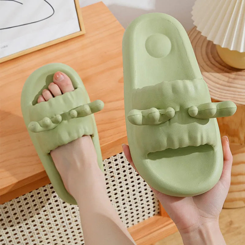Women's EVA flip flop slippers with hollow-out design and non-slip soles in four colour options