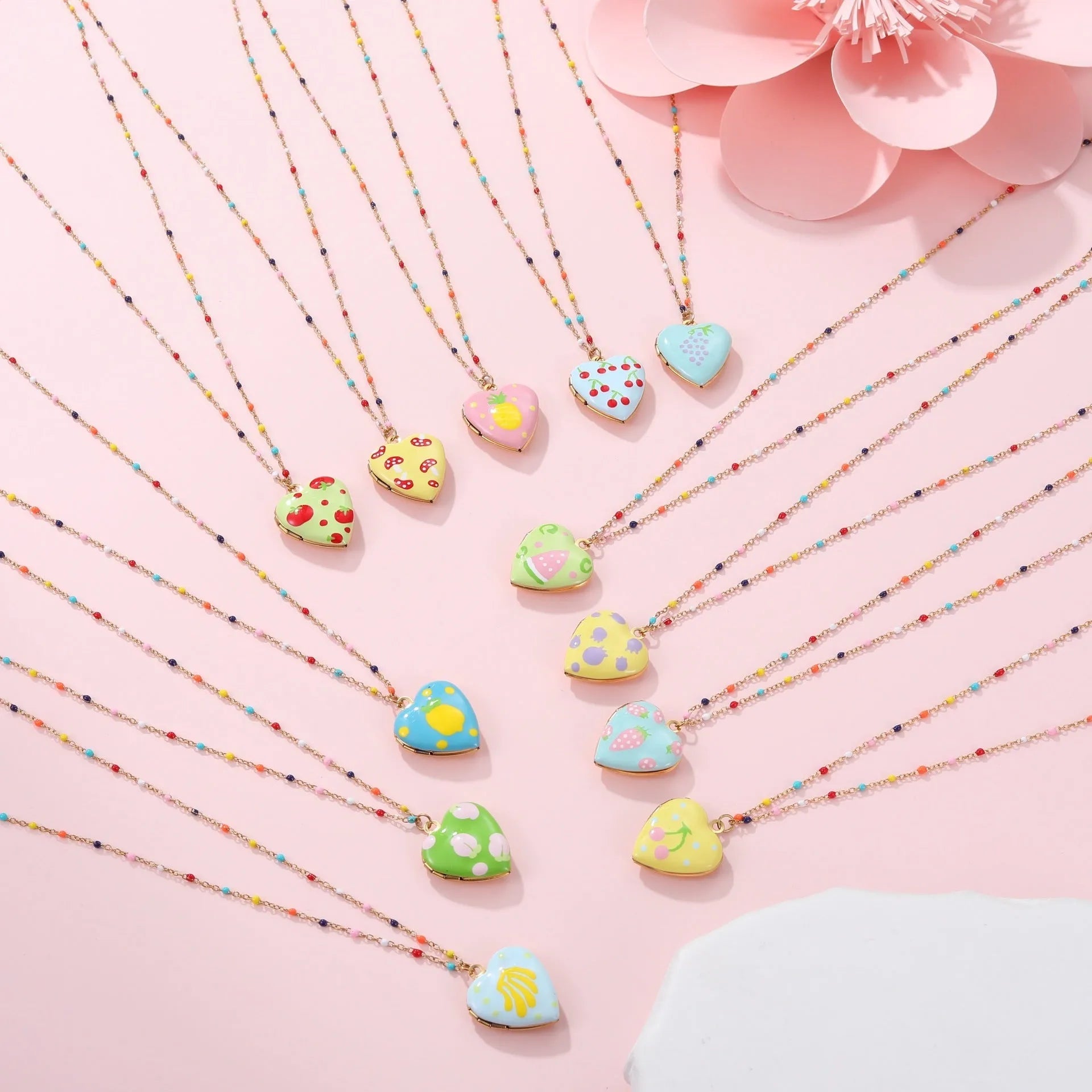 Gold-plated stainless steel necklace with fruit pendant on adjustable chain