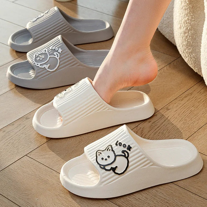 Women's cat motif slippers with thick EVA platform sole in multiple colour options