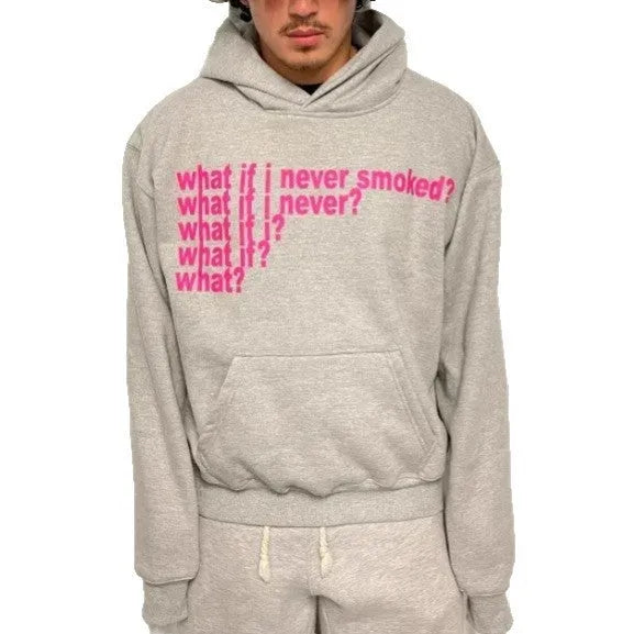 Black heavyweight hooded sweater with white letter print graphic design streetwear