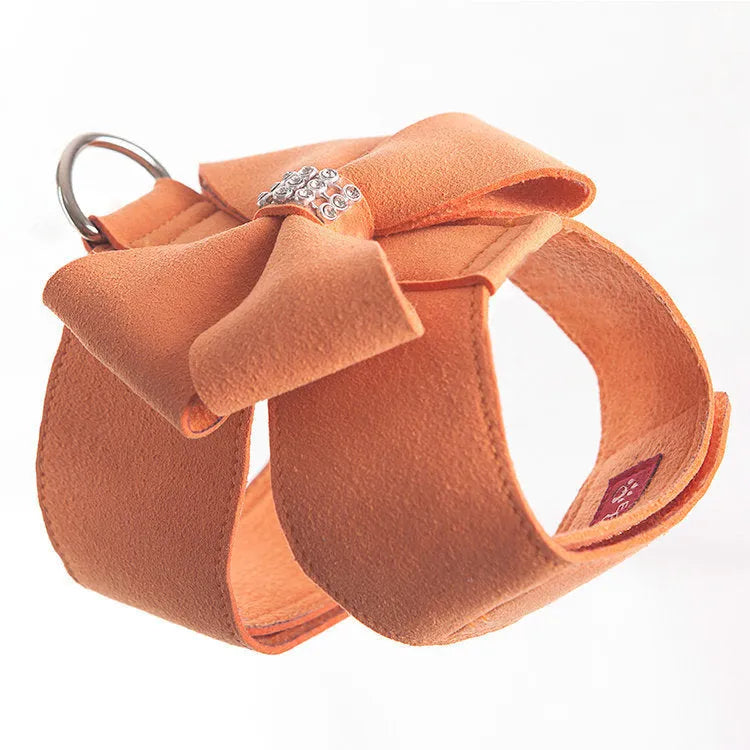 Pink blue orange dog harness with bowknot on adjustable microfiber chest strap
