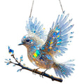 Square acrylic bird pendant holiday decoration with UV printed cartoon scene on reinforced cardboard backing